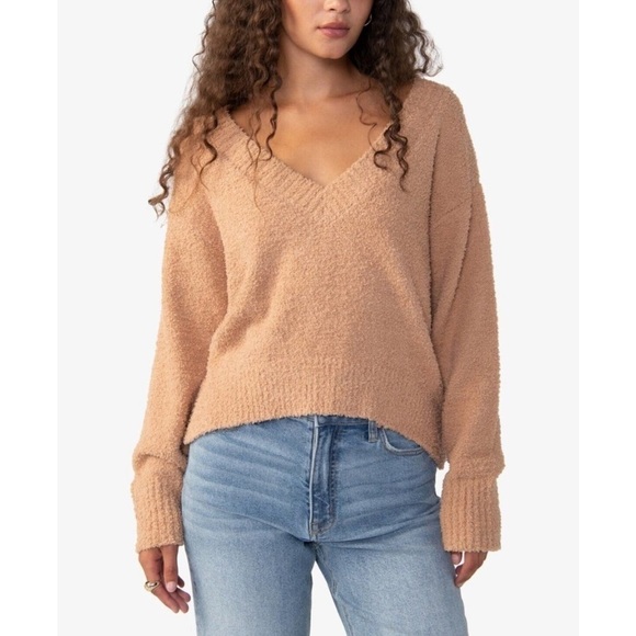 Sanctuary Women's Plush Long Sleeve V-Neck Sweater Maple, US M - Picture 1 of 6